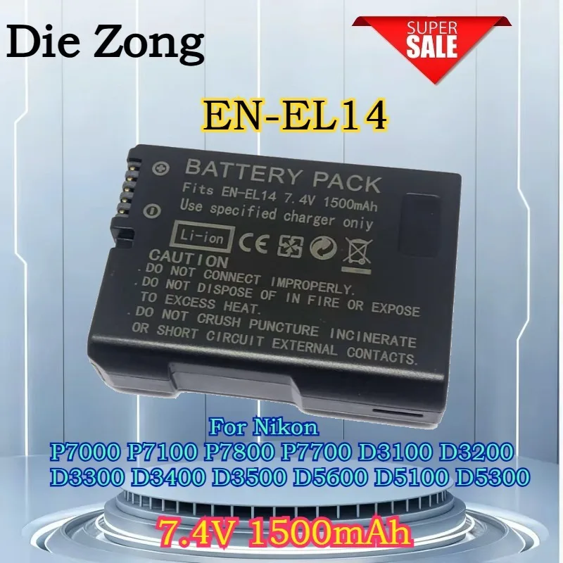 

New 7.4V 1500mAh EN-EL14a EL14 CAMERA BATTERY for Nikon D3100 D3200 D3300 D3400 D5300 D5600 P7000 P7100
