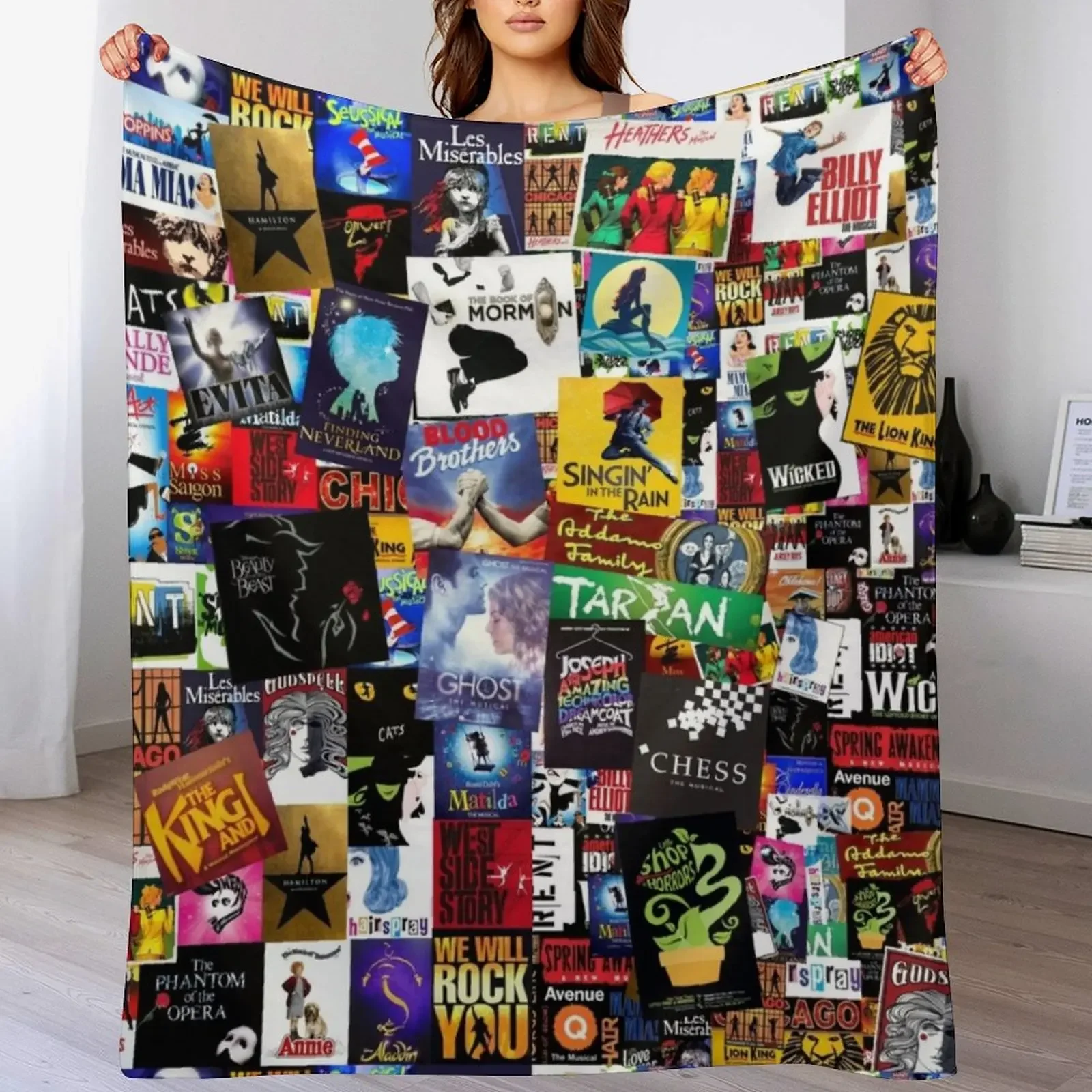 Musicals Collage IV Original Throw Blanket Color Fast Cozy Throw Blanket
