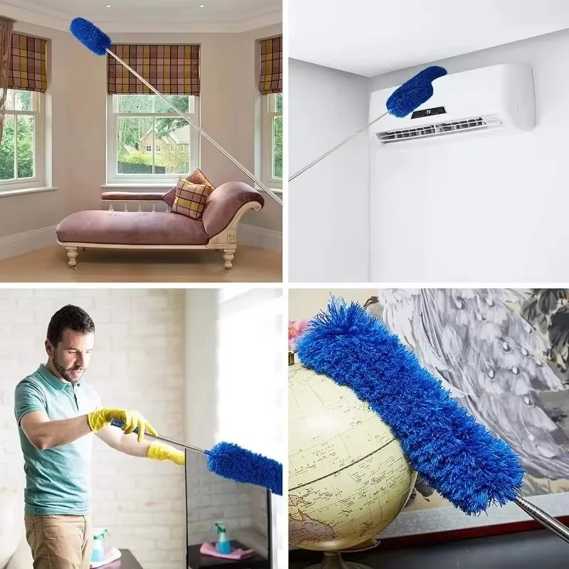 伸縮式洗えるダスター 長さ調節可能 250cm 多機能マイクロファイバーブラシ 隙間モップ クモの巣除去 ダストクリーニング用