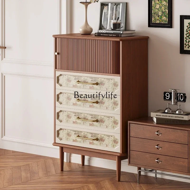 01Vintage Printed Chest of Drawers for Home Living Room Wall Storage Niche Organizer Cabinet