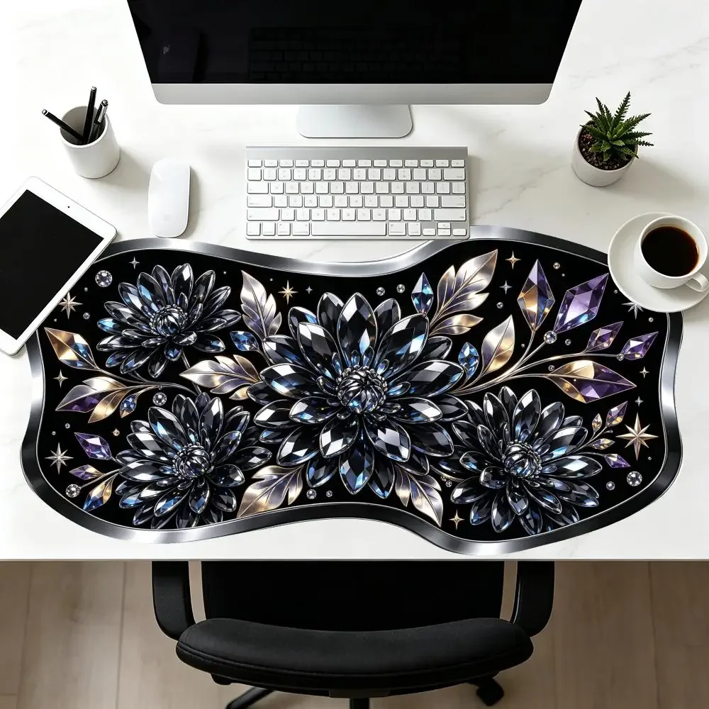 Silver Jewel Floral Mousepad Thick Rubber Smooth Glide Creative Special Shaped For Luxury Desk Decor
