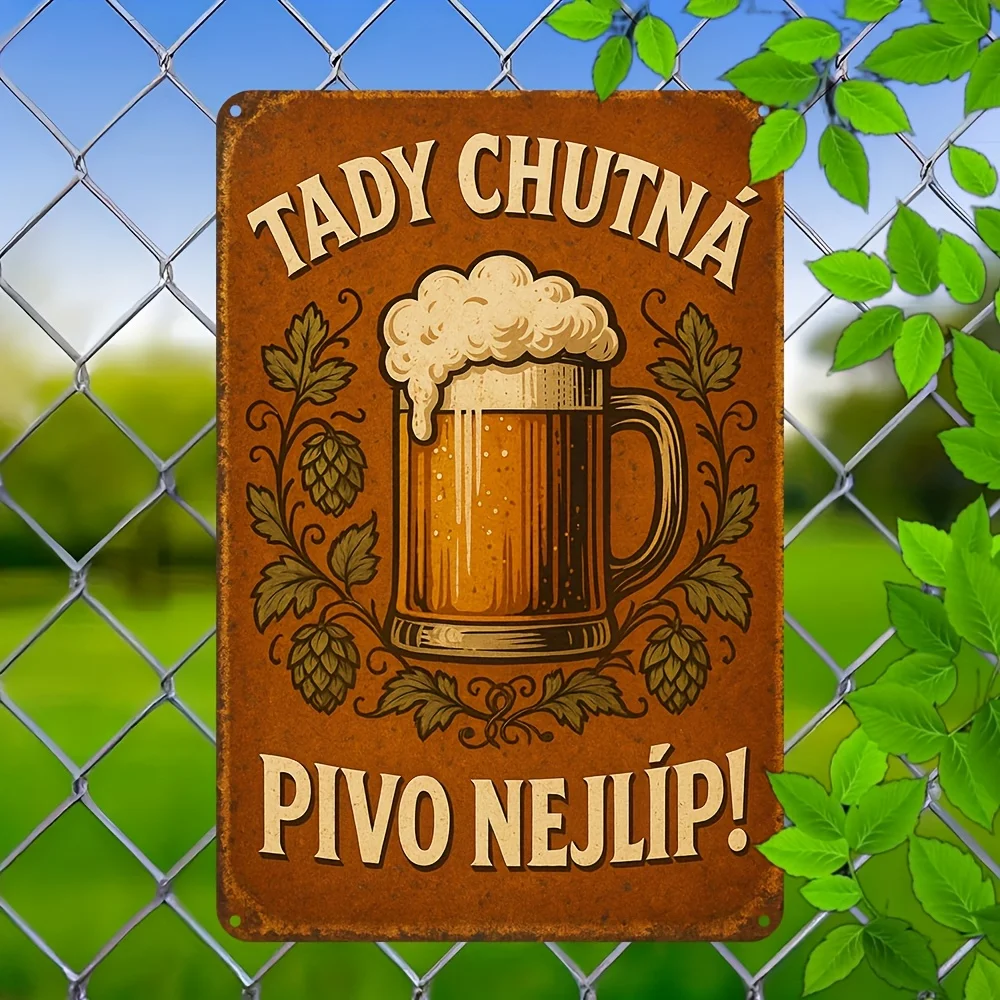 CIFbuy Vintage Czech Beer Cup Floral Aluminum Wall Art Waterproof Wear Resistant Home Cafe Bar Garage Man Cave Room Decor