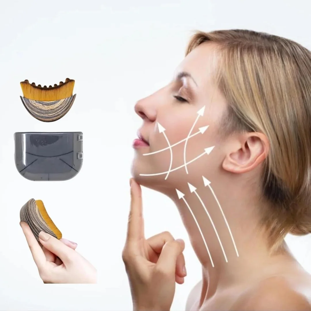 Latest Lymphatic Contour Face Brush: Lymphatic Drain Contour Facial and Neck Brush Soft Drainage Massager Pneumatic for Lymph Curved Face Nodes Body Dry Tool Gua Sha with Nodules