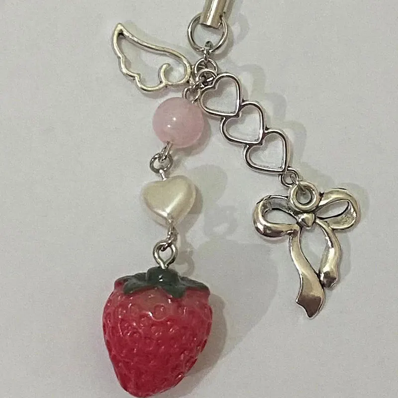 1pcs Cute NANA Phone Charm Handmade Y2K Strawberry Keychain