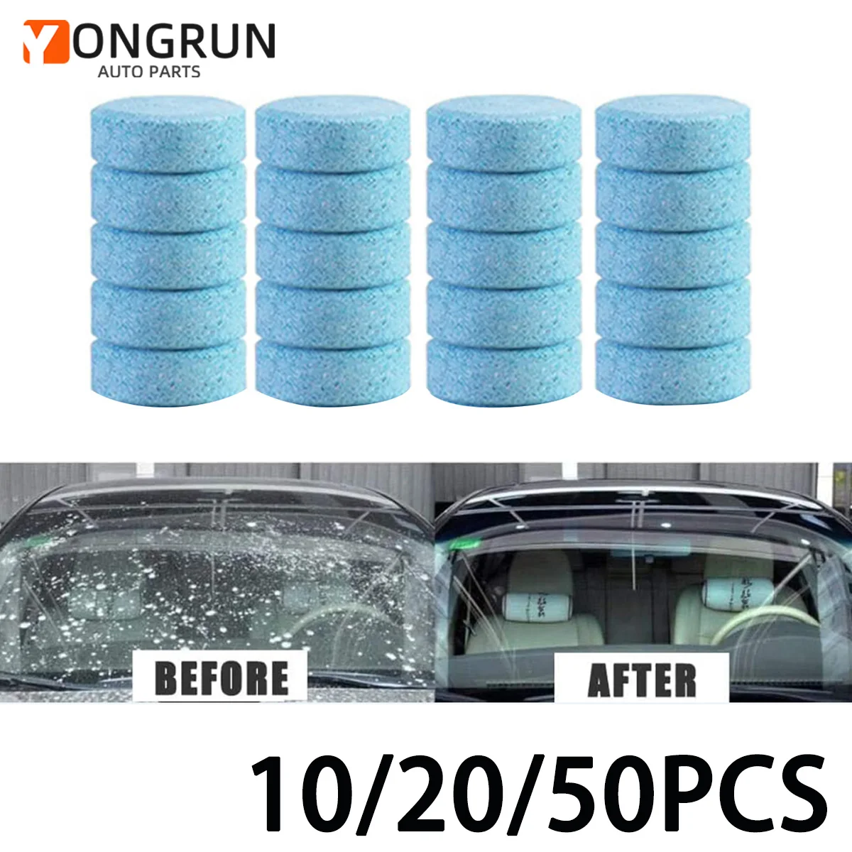 YONGRUN Car Glass Cleaner Tablets Windshield Washer Effervescent Concentrate Fast Dissolving Wiper Fluid Tablet for Auto Window