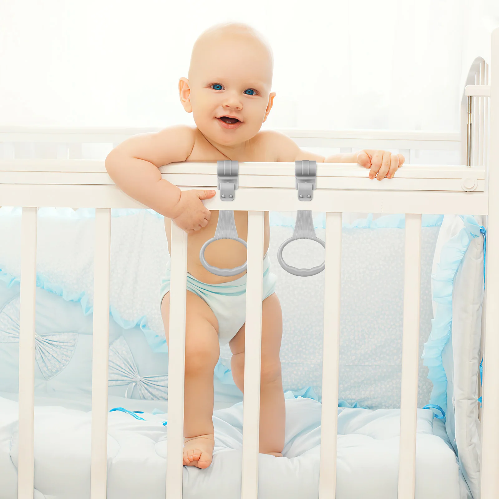 

1 Pair Baby Crib Pull Rings Infant Bed Hanging Safety Bars For Walking Exercise Support Toddler Stand Up Training Playpen
