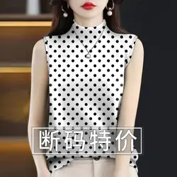 2024 Summer New Polka Dot All-match Sleeveless Tops Tees Slim Simplicity Plus Size Youth T Shirts Vintage Fashion Women Clothing