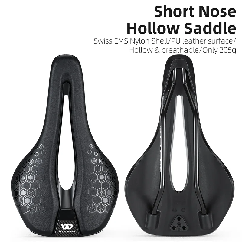 

WEST BIKING Lightweight Road Bike Seat Short Nose Racing Bicycle Saddle Hollow Breathable Painless Triathlon Cycling Saddle