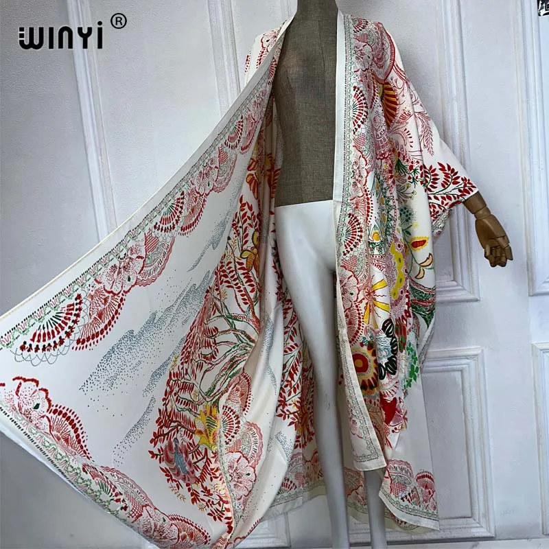 Modne dwuczęściowe spodnie WINYI Africa nadruk w stylu Boho rękaw w kształcie skrzydła nietoperza kimonos damskie spodnie kardigan z nadrukiem na