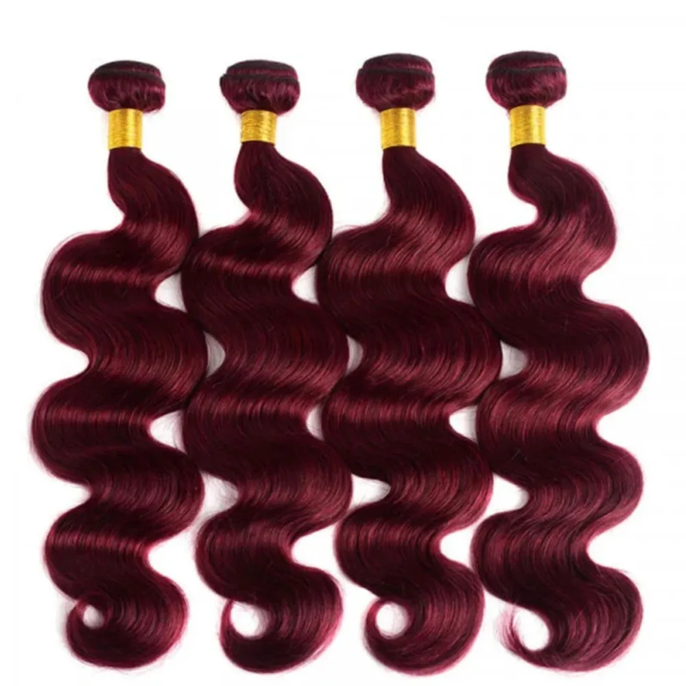 Extensiones de Cabello brasileño ondulado para mujer, mechones de cabello humano de Color rojo vino, 1/3 mechones, # 99J