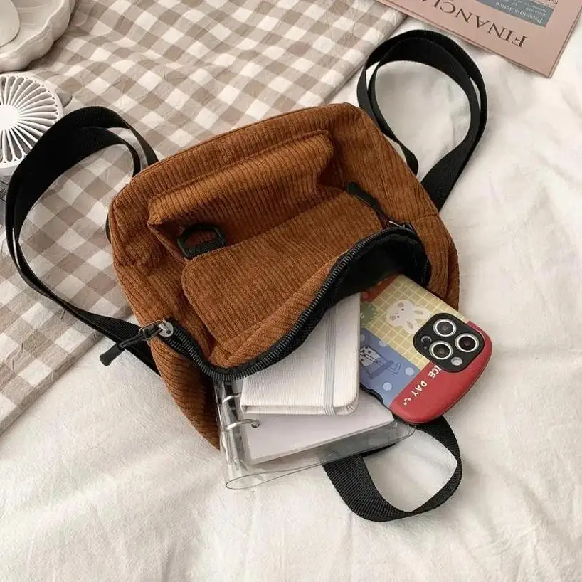 Concise Design 1Pc New Korean Casual Versatile Simple Retro Corduroy Solid Color Japan Style Women Backpack Student School Bag