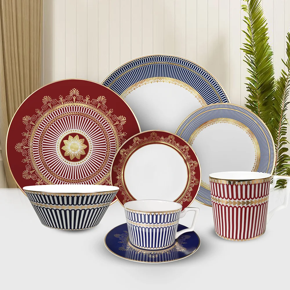 Bone China Plate Set, European Light Luxury Hotel Restaurant Home Fruit Dessert Plate, Steak Coffee Cup, Dishes Sets