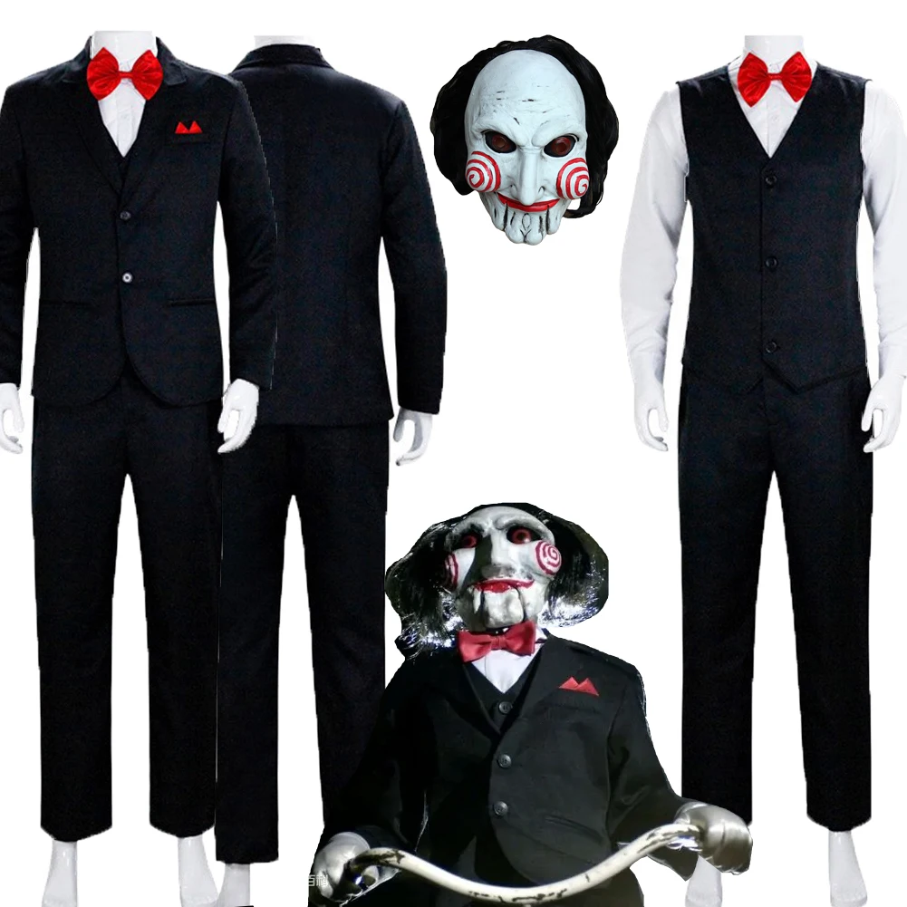 Tv Saw Cos Puzzel Killer Cosplay Kostuum Outfits Fantasie Uniform Masker Halloween Carnaval Pak Accessoires Voor Volwassen Mannen Rolspel