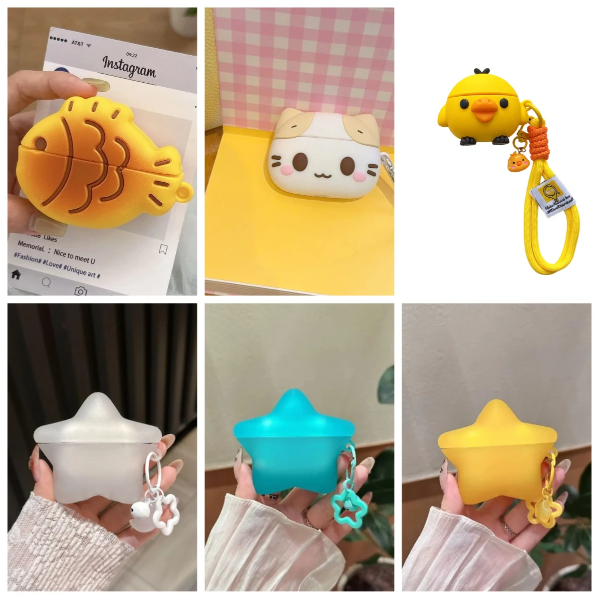 For Huawei FreeClip 2 For Huawei Free Clip 2 Case Cartoon Cat Star Fishing Chicken Charging Box Protective Cover With Keychain