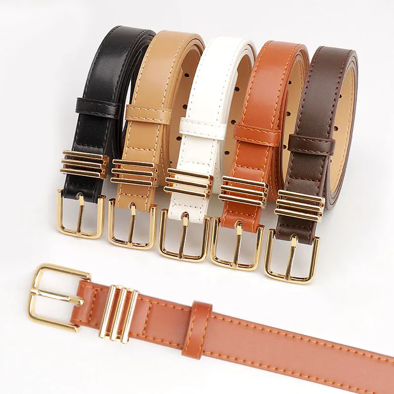 

1pcs Women Student Teenager Leather Belts for Jeans Pants Fashion Gold Buckle Ladies Dress Belt