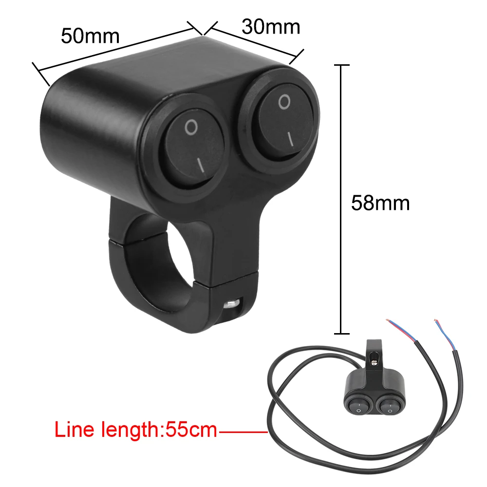 Dual Button Control 7/8in  22mm Waterproof Flasher Speaker Switch 12V Headlight Switch Motorcycle Handlebar