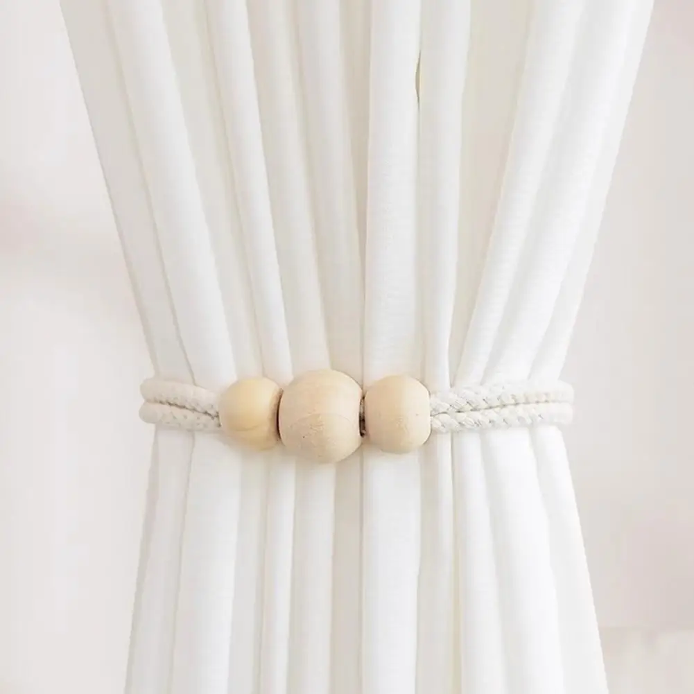 Magnetic Curtain Tie Durable Curtain Fastener Magnetic Wood Beads Curtain Tiebacks Farmhouse Rustic Window Holders for Curtains