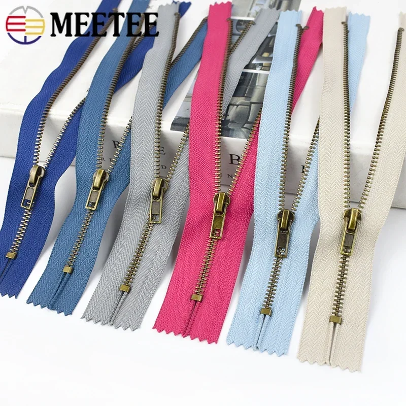 

5/10Pcs 3# 5# 20cm Metal Zipper Bronze Teeth Closed End Zips for Pants Pocket Auto Lock Zippers Repair Kit Sewing Accessories