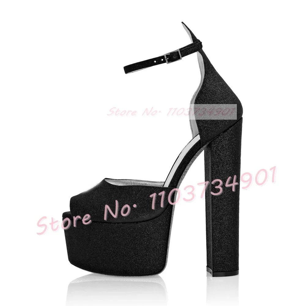 Crystal Trim Peep Toe Platform Sandals Women Classy Block High Heels Glitter Ankle Strap Shoes Classy Party Shimmer Sandals