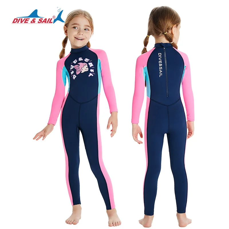 DIVE & SAIL Kids One Piece Long Sleeve Swimsuit Sun Protection Sunsuit Full Body Sun UV Protection Bathing Suit Water Activewear