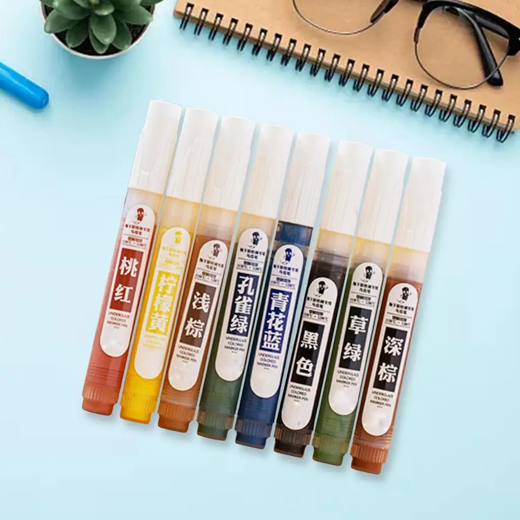 8Pcs Underglaze Marker Glazed Writing Painting Pen Porcelain Paint Ink Colored Pen Glaze Ceramic Markers