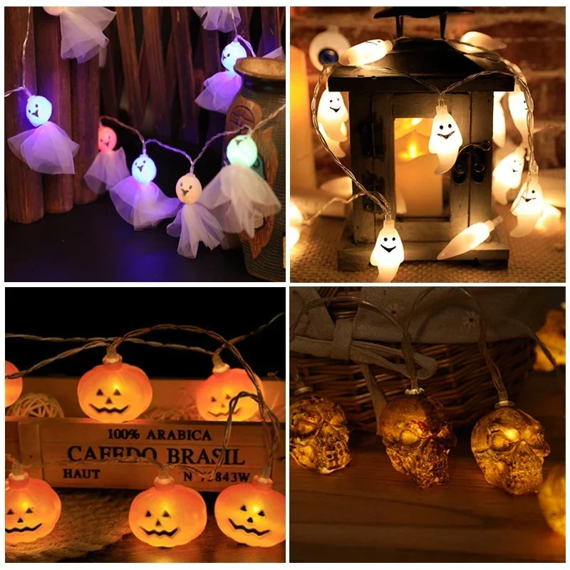 

1.5m 10Led Halloween Pumpkin Ghost Skeletons Bat Spider Led Light String Festival Home Bar Party Decor Halloween Ornament lights