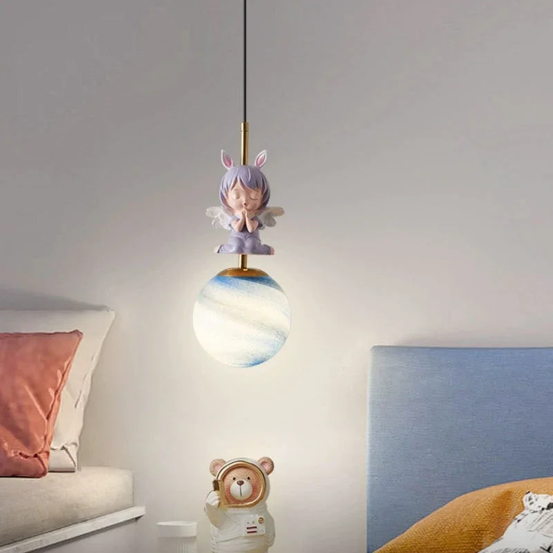 Modern LED Pendant Light Bedside Children Room Hanging Lamps For Living Room Bedroom Moon Planet Design Home Decor Light Fixture