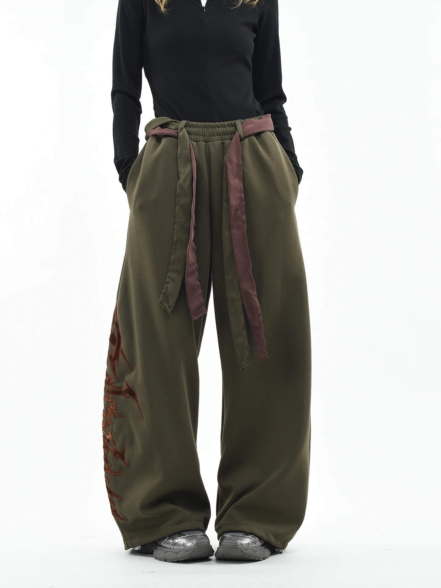 

OV Original American Retro Waist Cord Embroidered Fce Lined Casual Pants Men's Loose Wide Leg Drapey Knife Long Trousers