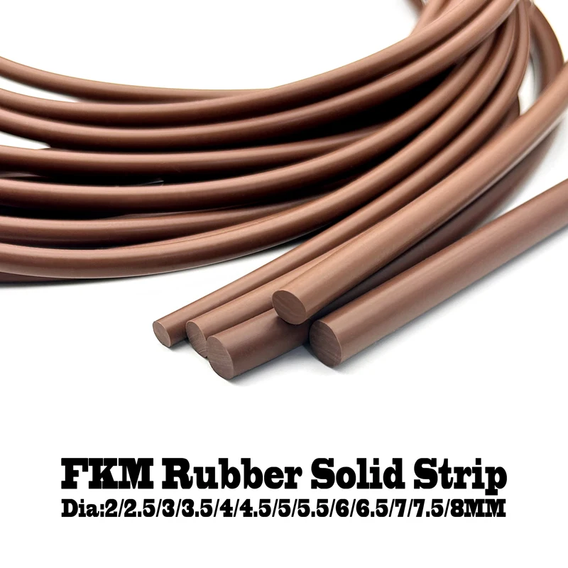 3/5/10M FKM VITON Rubber Strip Dia 2~8mm High temperature and corrosion resistance Fluororubber Sealing Solid Round Strip