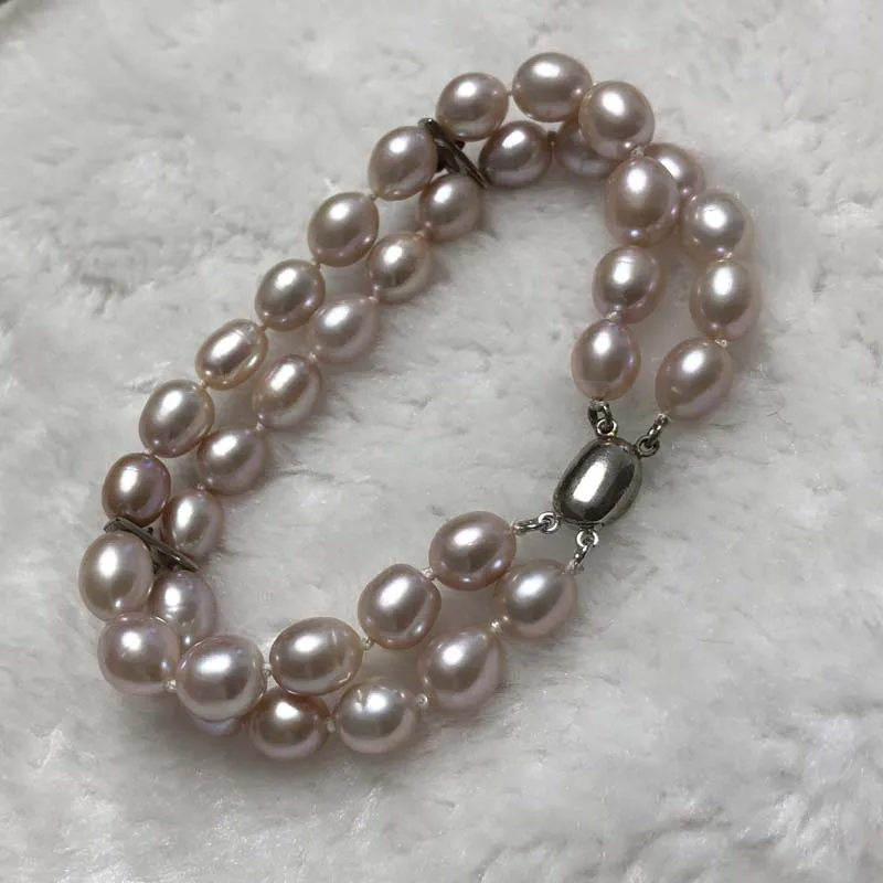 {ELEISPL]  19.5cm 2rows Fine 8mm Rice Lavender FW Pearls Bracelet #23500-3-1