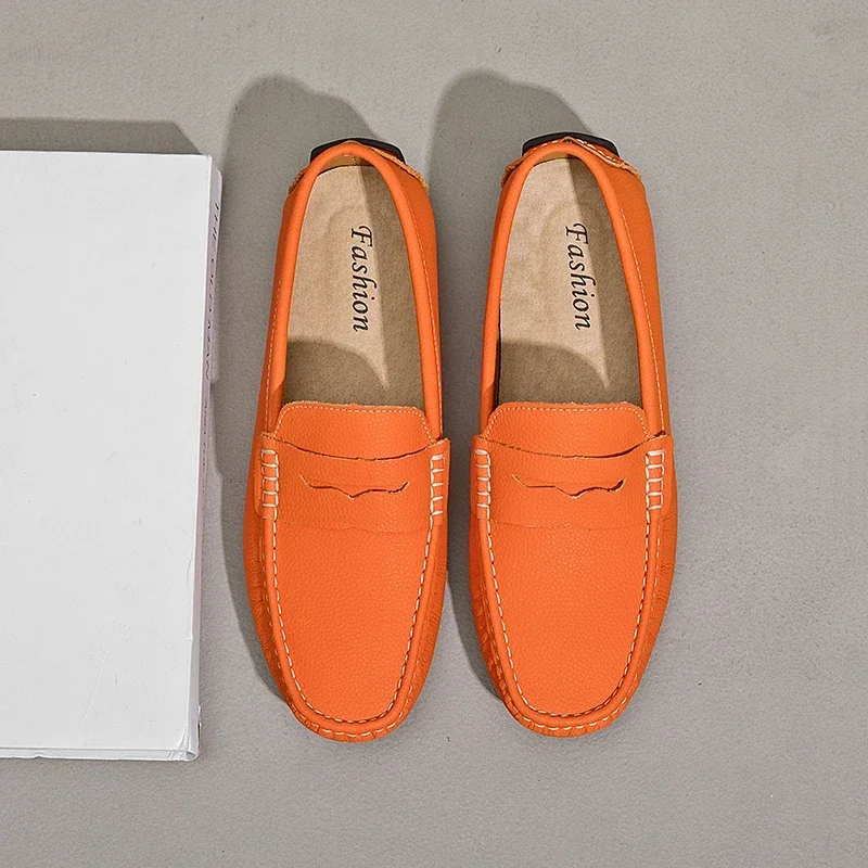 New Plus Size 38-49 Men Fashion Casual Moccasins Loafers Orange Male Formal Dress Shoes Gentleman Evening Party Moccasin Shoes