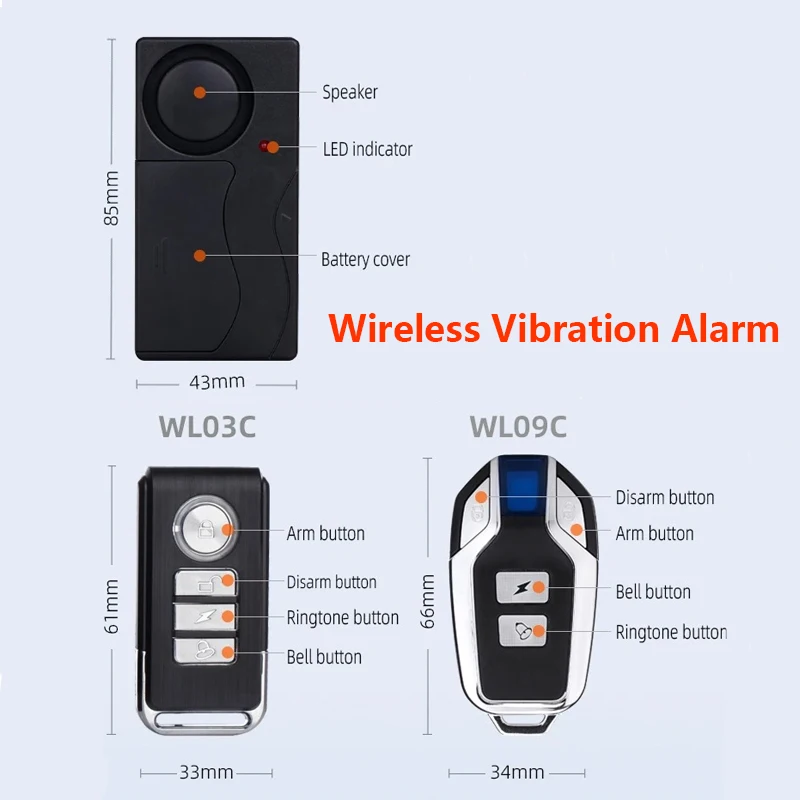 110dB Wireless Vibration Alarm with Remote Control Security Anti-Theft High-Sensitivity Sensor Alarm Set for Door Window Bicycle