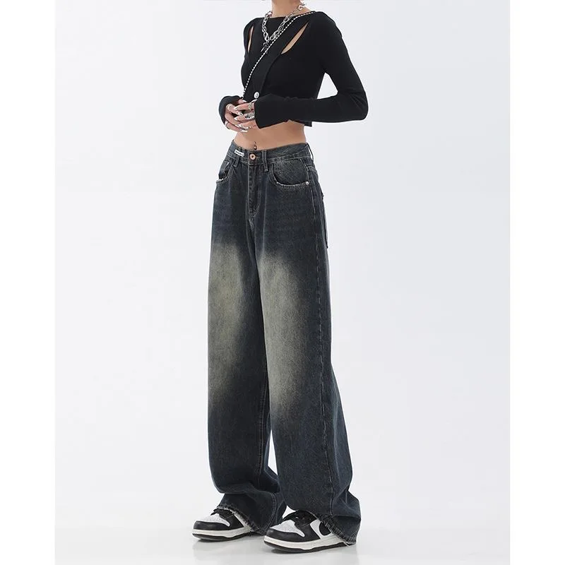 WCFCX STUDIO New Design Denim Wide Leg Pants High Waist Fashion Full Length Jeans Show Thin Classical Trousers Korean Retro