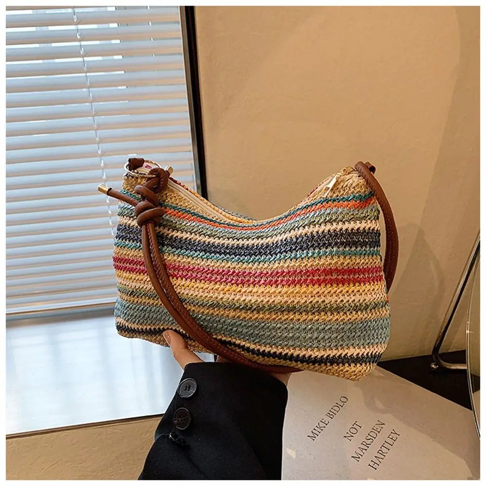 Fashion Grass Woven Shoulder Messenger Bag Rattan Large Capacity Straw Bag Bohemian Handmade Braid Totes for Summer Beach