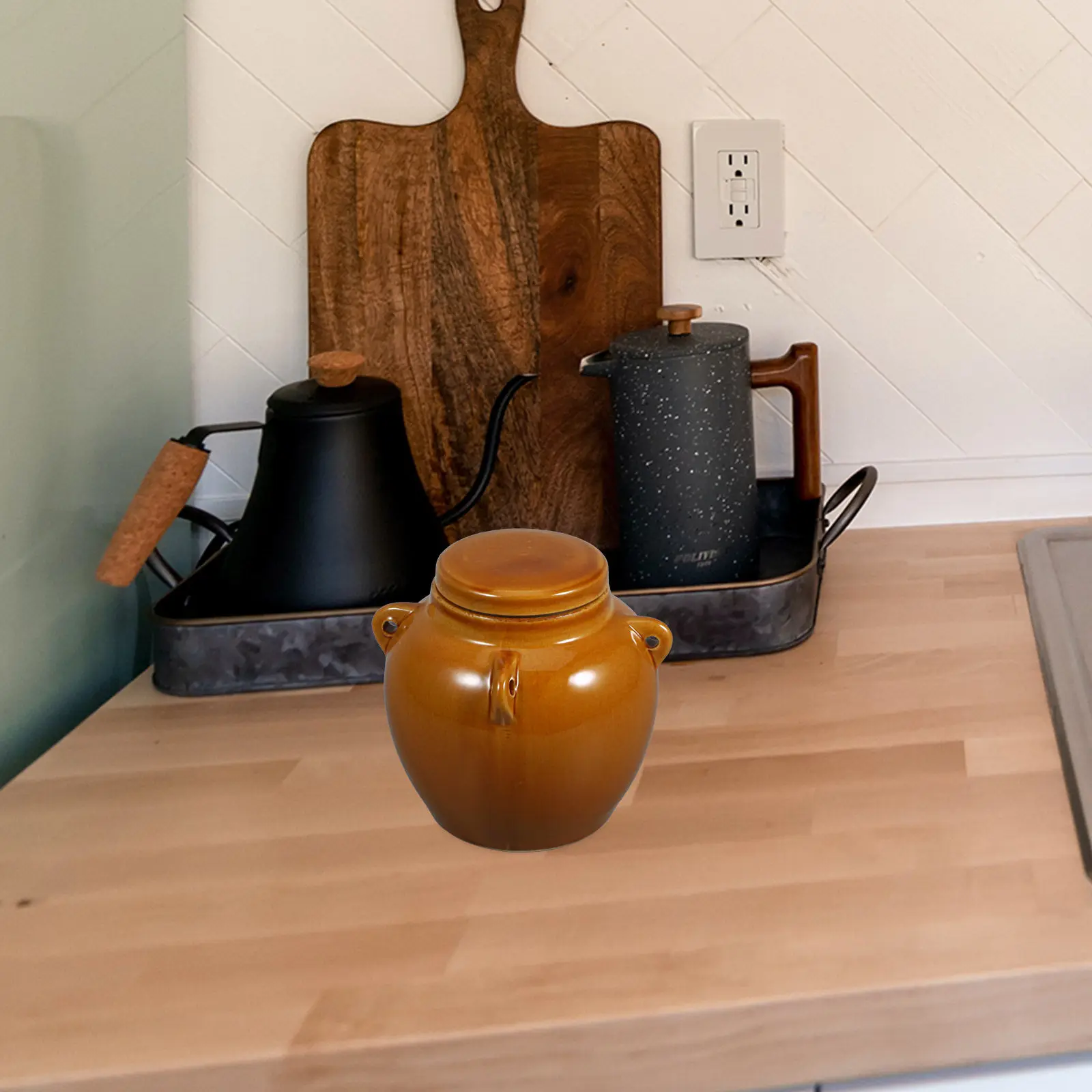 

1 шт. керамическая банка для солений с герметичной фарфоровой крышкой, легко открывающаяся, для хранения на кухне, маленький контейнер для продуктов, для соленых овощей, для хранения меда