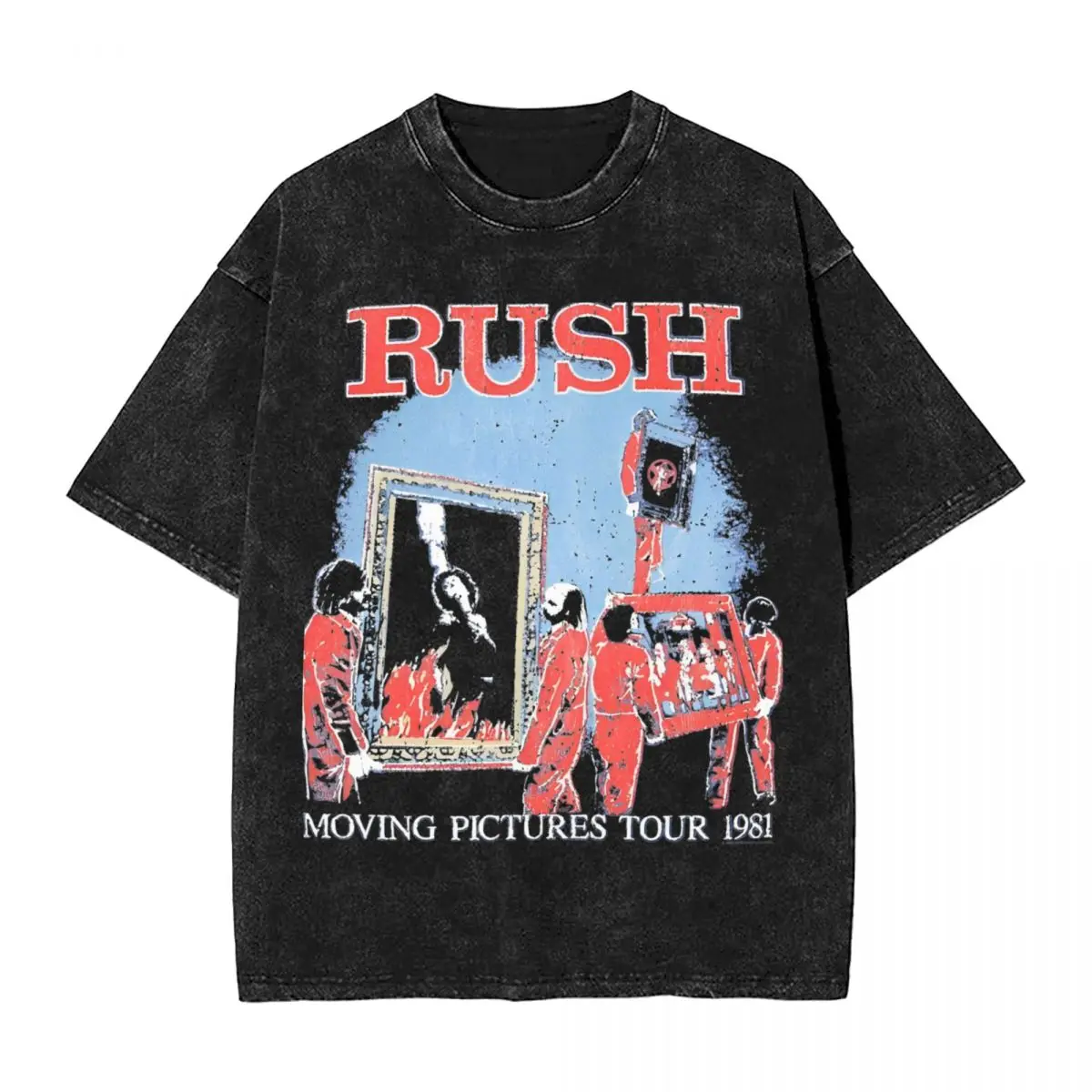 Rush Moving Tour Rock Band T Shirt Hip Hop Washed 100% Cotton High Street T-Shirts Fashion Men Women Top Streetwear Graphic Tees