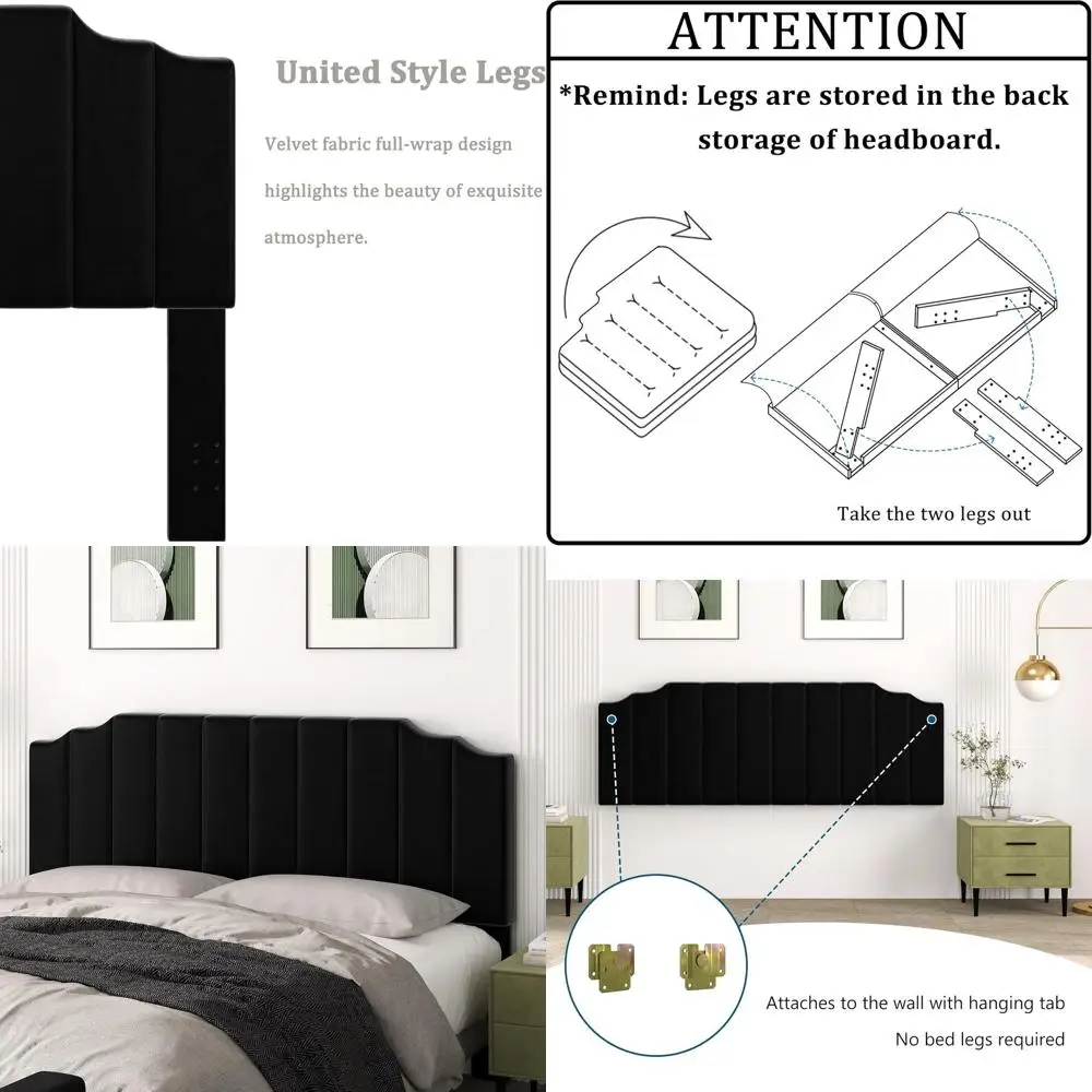 

Настенная обитая бархатом панель King Size, простая в сборке, черная.