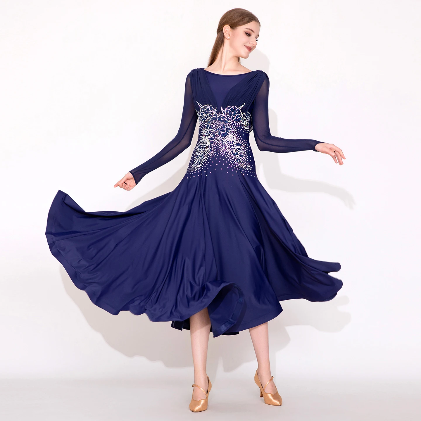 

Navy Blue Modern Dance Big Swing Dress Skirt National Standard Waltz Friendship Dance Professional Competition Performance Dress