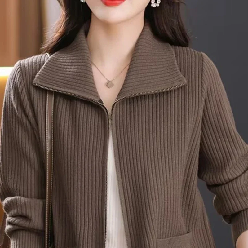 2025 New Women's Fashion Cardigan Sweater Chic Long Sleeve Zipper Knitwear Casual Sweatshirt Coat Spring Knitted Top for Females - Image 6