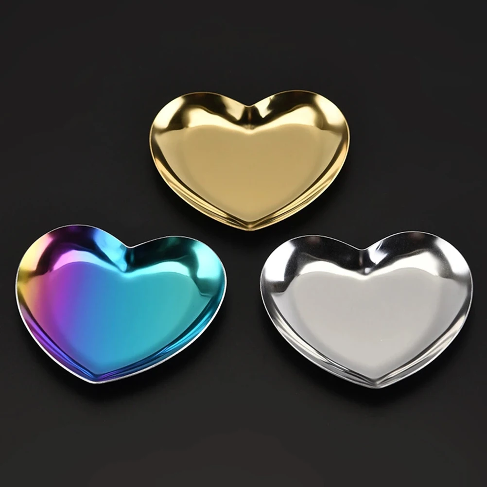 

Heart Shaped Jewelry Tray Storage Small Plate Stainless Steel Adorable Disc Photo Props Metal Dish Serving Platter