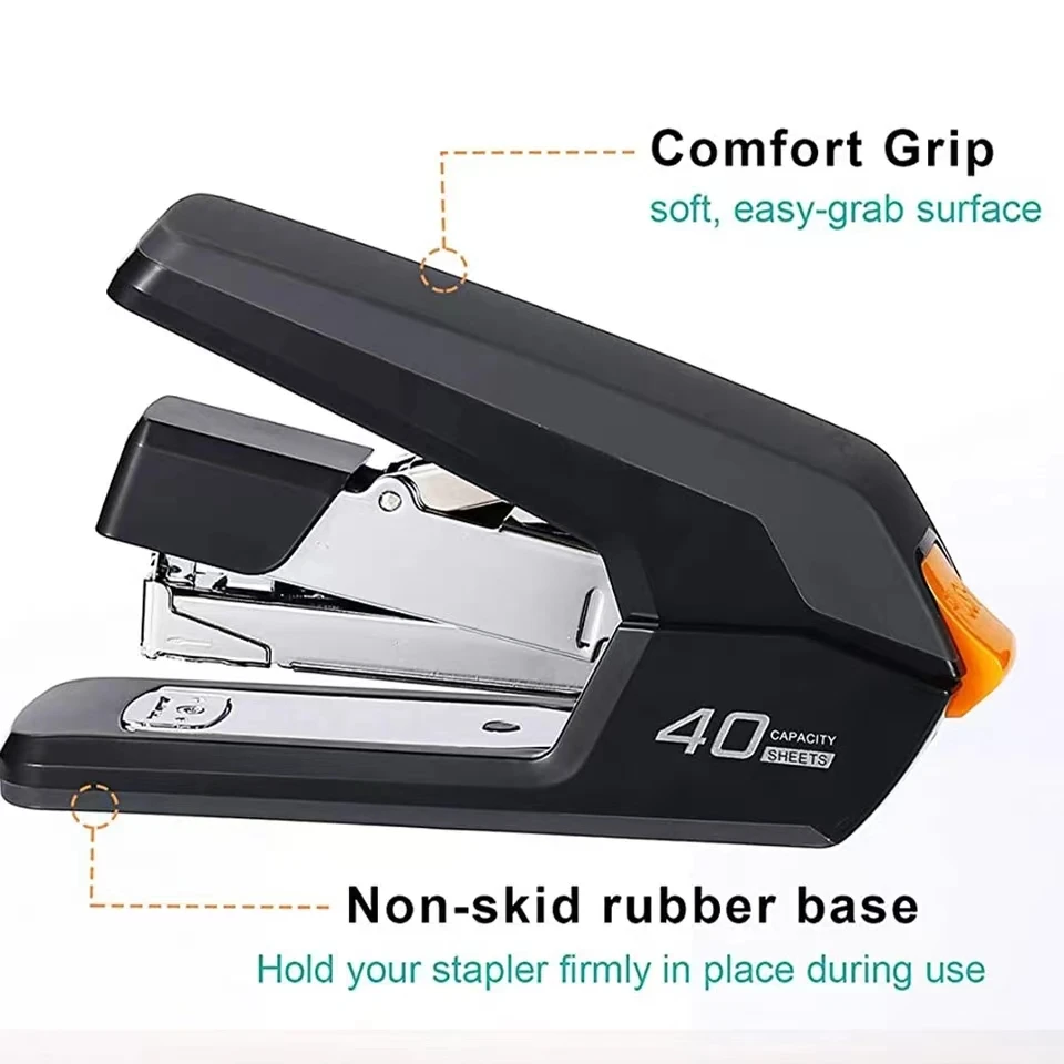 Stapler Desktop tanpa usaha, kapasitas 40-50 lembar, Stapler satu jari, Stapler tugas berat ergonomis mudah dimuat