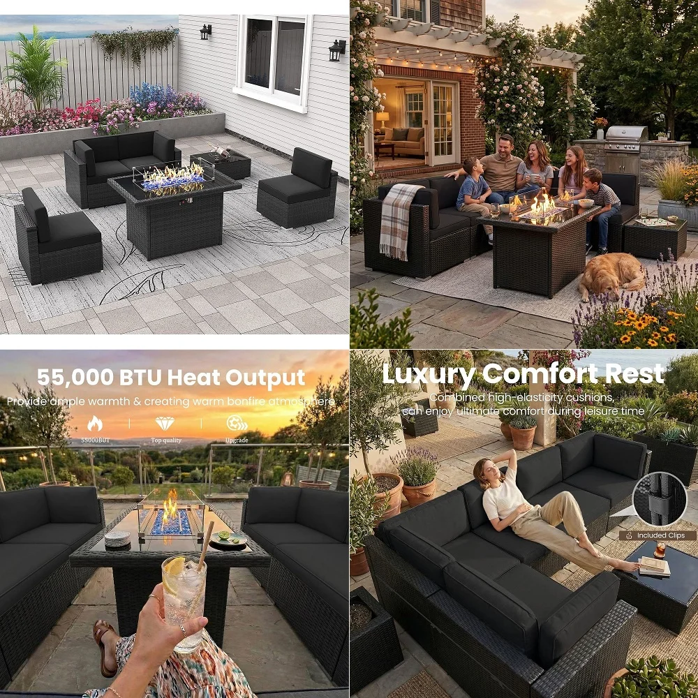 

Furniture Set Outdoor Indoor, Wicker Patio Sofa, 3pcs Furniture Set with Swivel Rocker Chairs and Side Table for Backyard, Gard