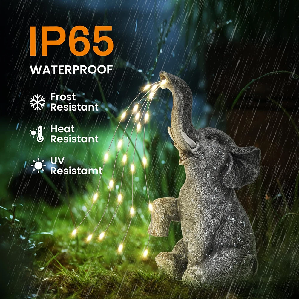 Solar Garden Elephant Decor with LED Light Strings Elephant Figurine Elephant Sculpture for Yard Patio and Pathway Decor