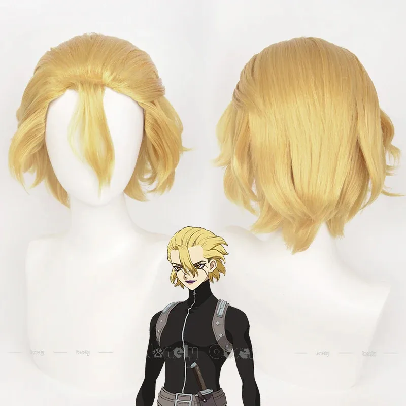 

lili 123Anime Dr.STONE Stanley Snyder Cosplay Wig Blond Yellow Slicked-back Hair Medium Length Wigs For Men Women Carnival Party