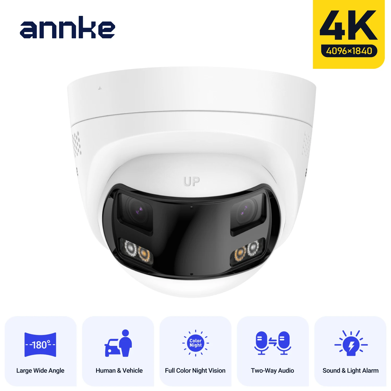 

ANNKE 4K Dual Lens IP Camera White Light IR Light IP67 8mp Security Human Detect Two Way Audio 180° Wide View Angle Poe Camera