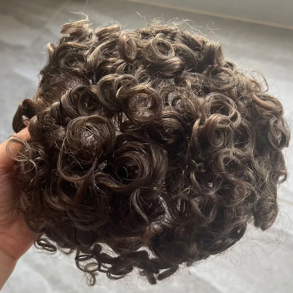 20mm gelocktes Herrenhaar in Grau, Schwarz, Braun, Echthaar mit natürlichem Haaransatz 550 # 1B40 Langlebige Bond Mono-Basis Herren-Toupet Kapillarprothese – Detail 6