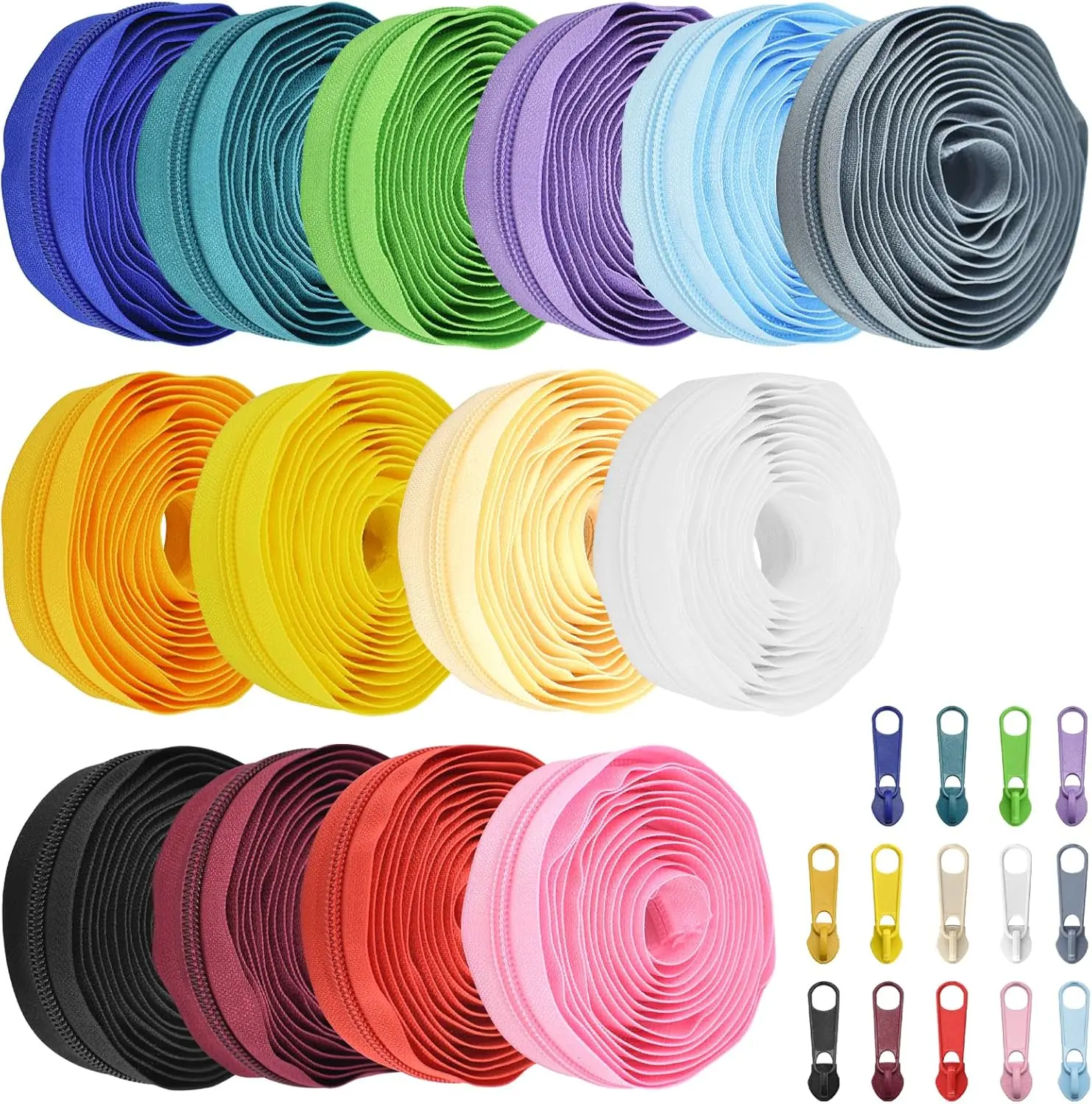 

14 Colors Nylon Coil Zippers 42 Yards with 112 Sliders for Sewing Crafts DIY