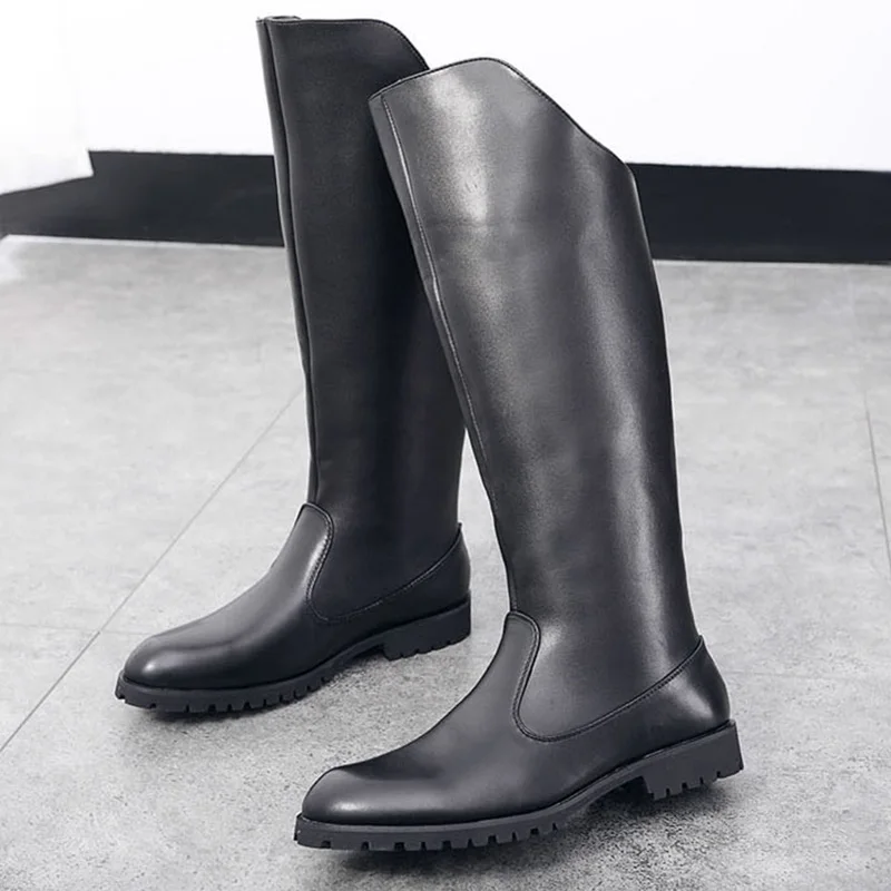 

Корейские дизайнерские мужские модные мотоциклетные ботинки из коровьей кожи, уличные ботинки для верховой езды, большие размеры, теплые меховые зимние высокие botas hombre