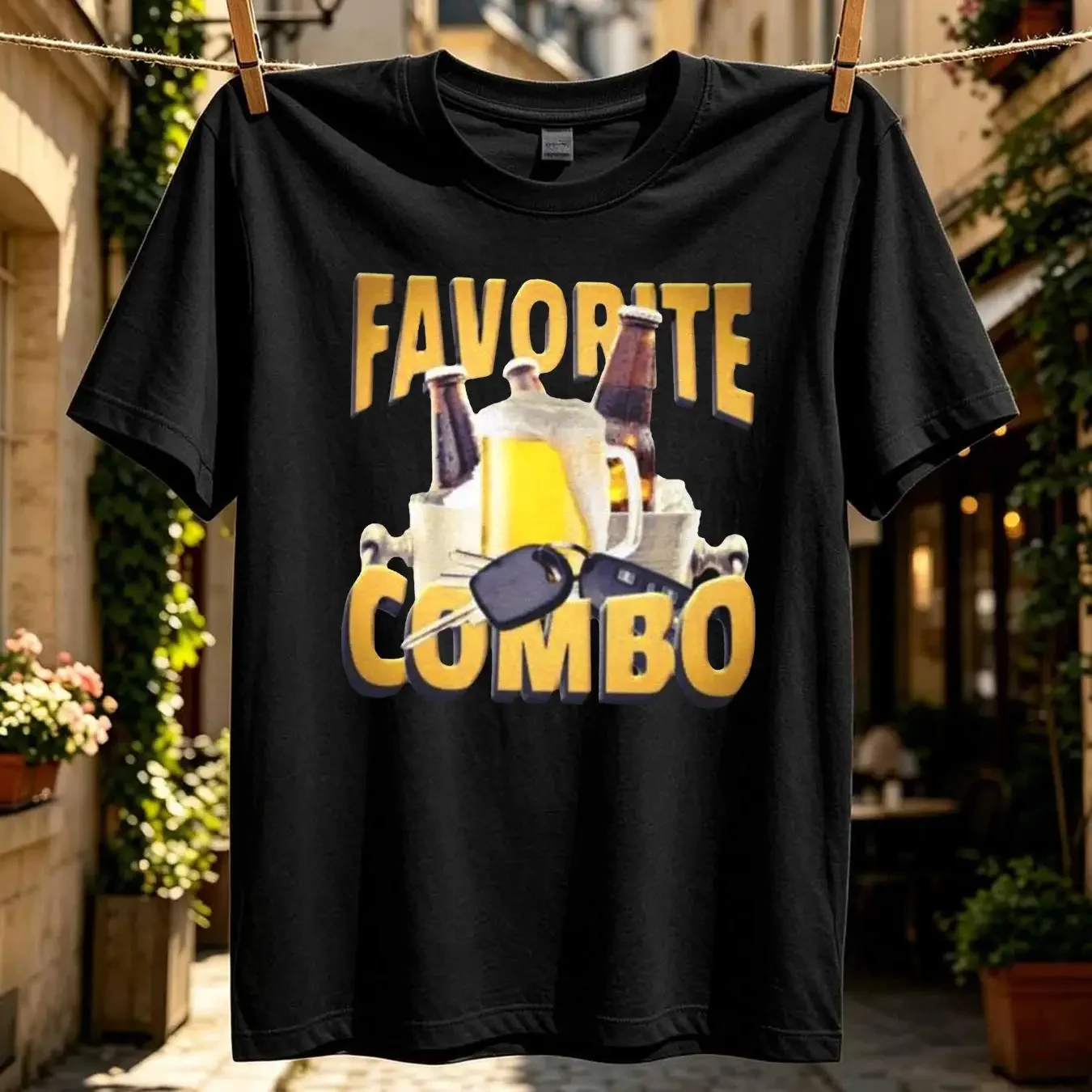 washed T Shirt Favorite combo Beer and Car Heavy Cotton vintage Washed designer clothes Slightly Soft Unisex Comfortable