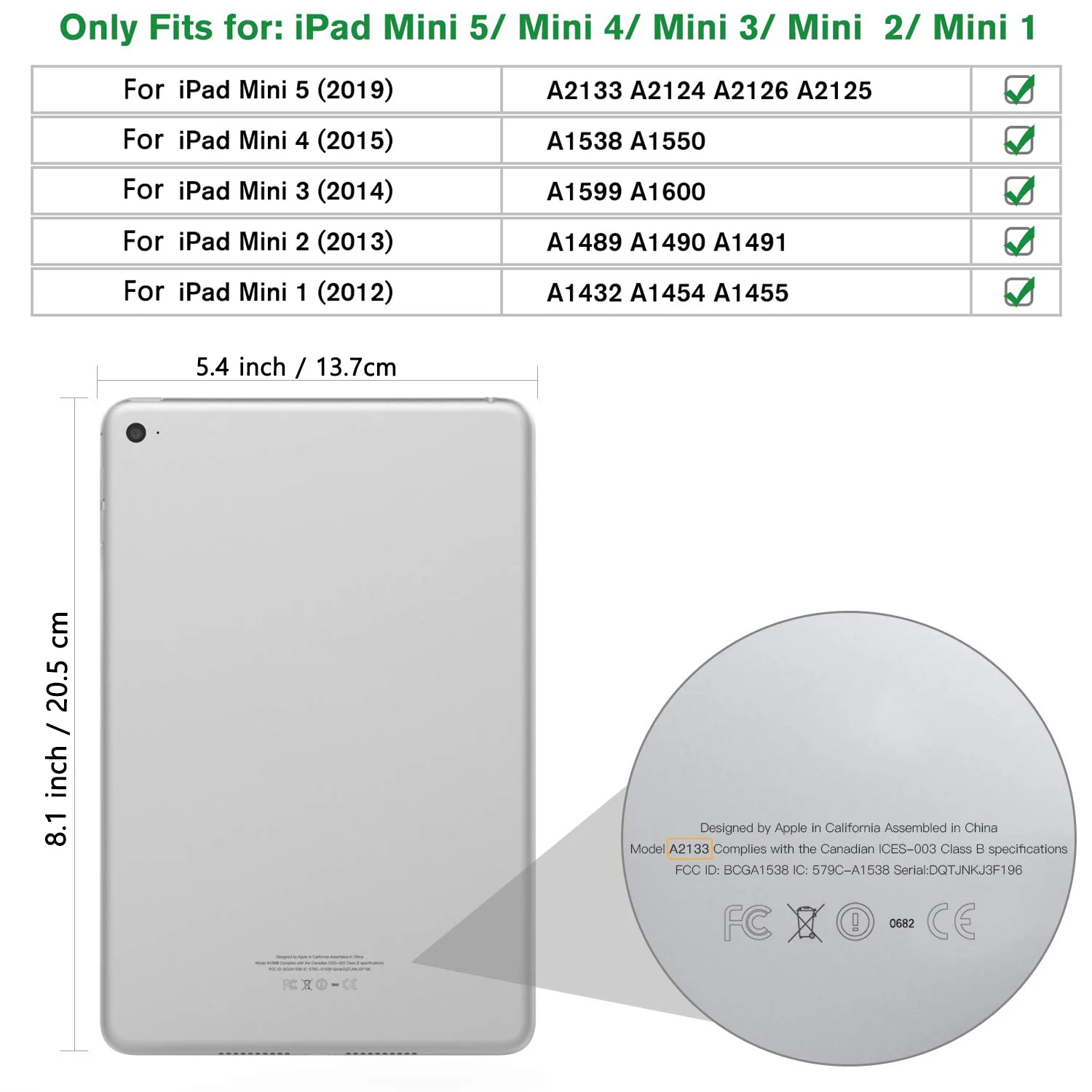 For Apple iPad Mini 1 2 3 4 5 1st 2nd 3rd 4th 5th Gen, Magnetic Flip Smart Cover for iPad Mini 1/2/3/4/5 7.9-inch Soft TPU Case
